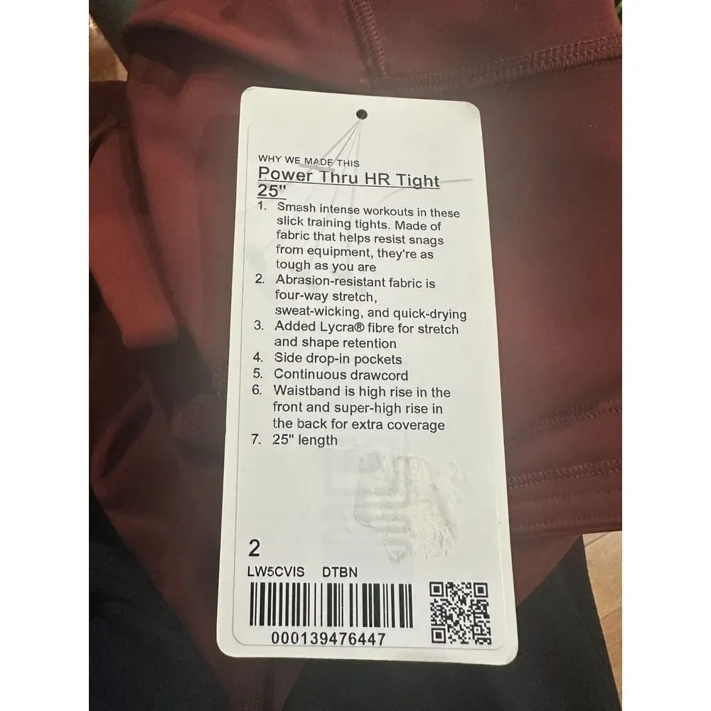 NWT Lululemon Power Thru HR Tight 25 Date Brown Training Leggings Sz 2